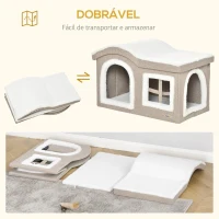 PawHut Casa Dobrável para Gatos Caverna para Gatos Grande com Tampa Removível Almofadas 2 Entradas e Janela 63,5x37x40cm Bege(m-5)