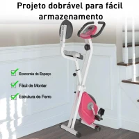 HOMCOM Bicicleta ergométrica profissional dobrável com 8 níveis de resistência magnética Assento com Altura Ajustável Aço 43x97x109 cm Rosa(m-6)