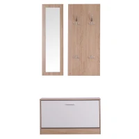 HOMCOM Móvel Cabide de Entrada de 3 Peças Armário de Entrada com Cabide Espelho e Sapateira 80x27x46,5cm Madeira e Branco(m-1)