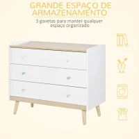 HOMCOM Cómoda Infantil com 3 Gavetas Pés de Madeira amplo espaço de Armazenamento para Brinquedos Roupa Livros 90x40x75,2cm Branco(m-4)
