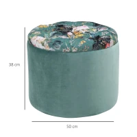 HOMCOM Banco de Armazenamento Puff Apoio para os Pés Redondo com Tampa Removível Acolchoado e Estofado para Sala de Estar Dormitório Φ50x38cm Turquesa(m-3)