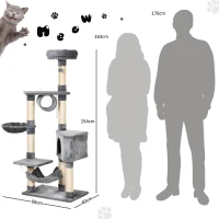 PawHut Árvore arranhador para gatos  154 cm de altura com plataformas túnel rede e postes de de sisal cinza(m-7)