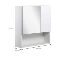 Kleankin Armário Casa de Banho com Espelho Móvel Auxiliar Montado na Parede com Prateleira Aberta e 2 Portas com Prateleira Interior Ajustável 54x15x55cm Branco(m-3)