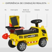HOMCOM Carro Andador para Bebés acima de 18 meses Tipo Caminhão com Música Faróis Caixa Dobrável e Pá Veículo sem Pedais de Brinquedo 72x28,2x42cm Amarelo(m-6)