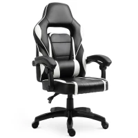 Vinsetto Cadeira gaming para escritório giratório reclinável até 135 ° com encosto alto Apoio de braço ajustável Assento acolchoado 64x69x119-129 cm Branco e Preto(m-1)