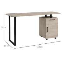 HOMCOM  Mesa de escritório com gaveta e armário com prateleira ajustável Mesa multifuncional para computador com borda redonda 150x60x76 cm Madeira natural(m-3)