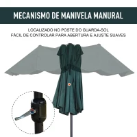 Outsunny Chapéu de Sol Duplo 4,55x2,68x2,38 m  Chapéu de Sol de Jardim com Manivela Manual Resistente à Água e com Proteção Solar UV para Terraço Pátio Verde(m-5)