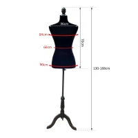HOMCOM Manequim Feminino de Costura Busto de Senhora para Modistas Exibição Negro Altura Ajustável a 130-168cm(m-3)