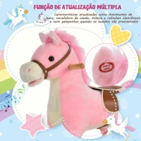 HOMCOM Cavalo Baloiço para Crianças Cavalo Baloiço de Pelúcia Suave com Música Relinchos Sons de Galope Boca e Cauda Móveis 65x32,5x61 cm Rosa(m-4)