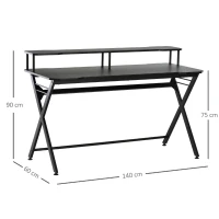 HOMCOM Mesa gaming para jogos secretária com suporte para monitor e fones de ouvido 140x60x90 cm Preto(m-3)