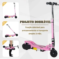 HOMCOM Trotinete Elétrico Dobrável Suporta até 50kg com Altura Ajustável Scooter Elétrica com Interruptor de Inicio e Freios 75x36x82-93cm Rosa(m-7)