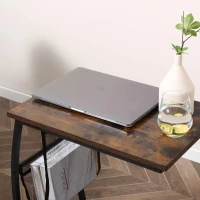 HOMCOM Mesa Auxiliar para Sofá e Cama em Forma de C com Bolso de Armazenamento Mesa Lateral de Estilo Industrial 52x35x64,5cm Marrom Rústico(m-8)