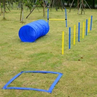 PawHut Kit Treino Agility Agilidade Cães Salto Túnel e Slalom Azul Amarelo(m-11)