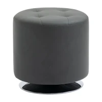HOMCOM Apoio para os pés Otomano Giratório Banco Puff Redondo Estofado em Couro Sintético de Estilo Moderno para Dormitório Entrada Sala de Estar Ø45,5x44,5cm Cinza(m-1)