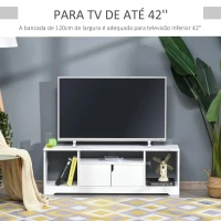 HOMCOM Móvel de TV para Televisores de até 42” Móvel de Sala de Estar Moderno com Armário de Dupla Porta e 3 Compartimentos Abertos 120x30x41cm Branco(m-4)