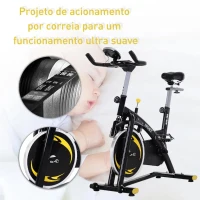 HOMCOM Bicicleta Estática Bicicleta Ciclismo Indoor com Ecrã LCD Volante de Inércia de 10kg 47x120x104.5-117cm Preto e Amarelo(m-4)