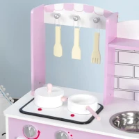 HOMCOM Cozinha  de brinquedo para crianças acima de 3 anos brinquedo educativo com espaço de armazenamento acessórios incluídos  som 55x 30x 80cm rosa(m-11)