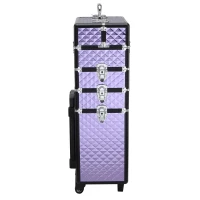 HOMCOM Mala de Maquilhagem Professional com Rodas Universais Diferentes Níveis e Alça Extensível 33,5x23x76-95,5 cm Roxo(m-11)