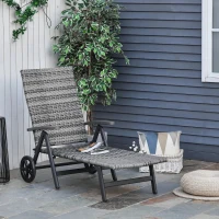 Outsunny Espreguiçadeira de vime para Jardim 192x74x55 cm com 7 Posições Encosto Reclinável Apoio de Braços e Rodas Estrutura de Alumínio para Varanda Cinza(m-2)