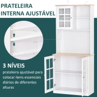 HOMCOM Armário de Cozinha com Prateleiras e Portas de Vidro  para Pequenos Eletrodomésticos e Louças 80x37x183cm Branco(m-6)