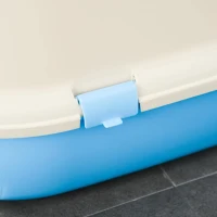 PawHut Caixa de Areia para Gatos com Alça de Transporte Duplo Fundo Bandeja Removível Pá e Filtro de Carvão Ativo 63x43x43cm Bege e Azul(m-9)