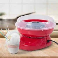 HOMCOM Máquina de Algodão Doce Potência 450W-550W Doce com Colher Medidora e 10 Palitos de Bambu 27x26x18cm Vermelha(m-2)