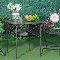 Outsunny Mesa de camping dobrável amplo espaço de armazenamento com malha e bolsa de transporte 70x70x69 cm Preto(m-9)