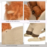 HOMCOM Baloiço Infantil em Forma de Leão de Pelúcia para Bebés 18-39 Meses com Som Cinto de Segurança Guidão Apoio para os Pés 68x35x50cm Marrom(m-6)