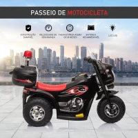 HOMCOM Mota Elétrica para Crianças de 18-36 Meses Motocicleta Infantil com 3 Rodas e Bateria 6V com Música Buzina Farol Baú 80x35x52cm Preto(m-6)