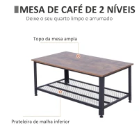 HOMCOM Mesa de Centro com Prateleira Mesa Auxiliar Multifuncional Estilo Industrial para Sala de Estar Dormitório Metal e Madeira 106x60x45cm Madeira e Preto(m-4)