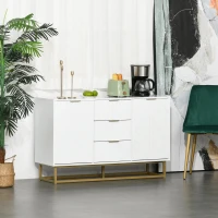 HOMCOM Aparador Auxiliar Armário de Armazenamento com 3 Gavetas e 2 Armários com Prateleira Ajustável 120x40x76 cm Branco(m-12)