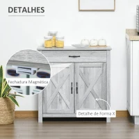 HOMCOM Aparador de Cozinha com 1 Gaveta e Prateleira Interior Ajustável Móvel Auxiliar Decorativo para Sala de Jantar Sala de Estar 80x39,7x80cm Cinza(m-7)