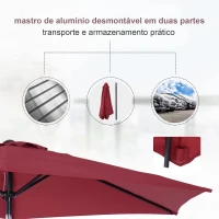 Outsunny Chapéu de Sol de Jardim Ø270x235cm Chapéu de Sol de Alumínio Reclinável com Manivela e 6 Hastes para Terraço Exterior Balcão Vermelho Escuro(m-7)