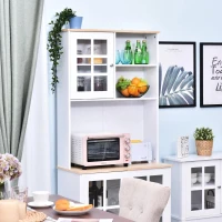 HOMCOM Armário de Cozinha com Prateleiras e Portas de Vidro  para Pequenos Eletrodomésticos e Louças 80x37x183cm Branco(m-11)