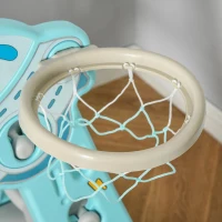 HOMCOM Escorrega Infantil Dobrável com Cesta de Basquetebol para Crianças acima de 18 meses Modelo Disco Voador para Interiores e Exteriores 140x87x75cm Azul e Cinza(m-8)