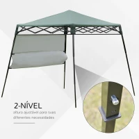 Outsunny Tenda Dobrável 220x220x208 cm com Proteção UV Altura ajustável de 2 niveis Tecido Oxford com estrutura de aço Lateral e Bolsa de Transporte Verde(m-6)