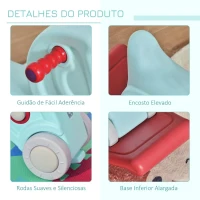 HOMCOM Cavalo Baloiço para Bebés 2 em 1 Carro Andador com Rodas e Efeitos Sonoros e Guiador Brinquedo Infantil para Crianças acima de 1 ano 73x36x43cm Azul e Vermelho(m-7)