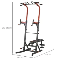 HOMCOM Estação de Musculação Torre de Treinamento com Altura Ajustável e Encosto Regulável em 7 Posições Barra de Elevação Flexões Aço 108x178x202-238cm Preto(m-3)