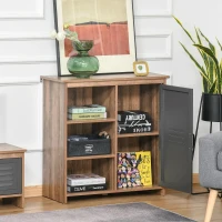 HOMCOM Aparador com Porta de Metal Móvel Auxiliar com 3 Prateleiras Abertas e Armário com Porta e Prateleira Ajustável 80x35x82cm Madeira Natural(m-9)