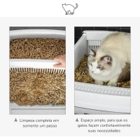 PawHut Caixa de Areia para Gatos Caixa de Areia Aberta Semi-Automática com Botão Ancinho Bandeja Removível e Borda Alta 62x46,5x19,5cm Branco(m-5)