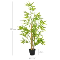 Outsunny Planta de Bambú Artificial no Vaso 120cm Planta Artificial Decorativa para Interior e Exterior Casa Sala de Estar Escritório Verde(m-3)