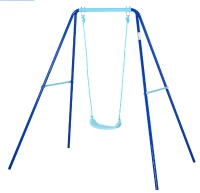 Outsunny Baloiço de Metal para Crianças acima de 3 Anos Conjunto de Baloiço com Assento e Corda Infantil para Pátio Jardim Carga Máx. 30 kg 140x120x170 cm Azul(m-1)