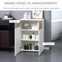 Kleankin Armário Casa de Banho com 2 Portas e Prateleiras Interiores Ajustáveis Móvel Auxiliar de Madeira Multiuso para Sala de Estar Cozinha Sala de Jantar 60x30x85cm Branco e Madeira Natural(m-4)