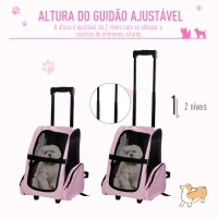 PawHut Transportadora 2 em 1 para Animais de Estimação Mochila ou Carrinho de Viagem para Cães e Gatos com 2 Rodas Alça Retrátil de Alumínio e Bolso de Armazenamento 42x25x55cm Rosa(m-6)