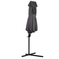 Outsunny Chapéu de Sol Duplo Inclinável para Jardim Terraço Chapéu de Sol Excêntrico à Manivela com 12 Hastes de Aço 270x440x250cm Cinza(m-4)