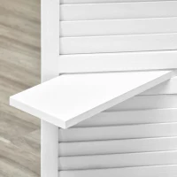 HOMCOM Biombo de 4 Painéis de Madeira Separador de Ambiente Dobrável com 3 Prateleiras Removíveis Desenho Persiana para Dormitório Escritório 160x170cm Branco(m-9)