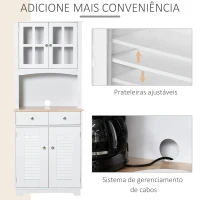 HOMCOM Armário de cozinha  Armário aparador com 2 portas  2 gavetas e prateleira aberta para microondas 68x39,5x170 cm branco(m-5)