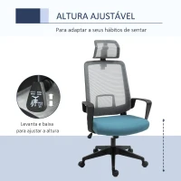 Vinsetto Cadeira de Escritório Ergonômica Giratória com Altura Ajustável Apoio para a Cabeça Apoio para os Braços e Suporte Lombar Reguláveis 63,5x63x116,5-125,5cm Azul e Cinza(m-4)
