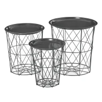HOMCOM Conjunto de 3 mesas laterais empilháveis Cestos de metal com bandeja removível e espaço de armazenamento Estilo moderno para sala de estar Diâmetro Ø43 Ø35 e Ø30 cinza(m-1)