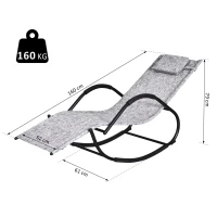 Outsunny Espreguiçadeira de Balanço de Jardim com Apoio para os Braços Almofada para a Cabeça Removível 160x61x79cm Cinza(m-3)